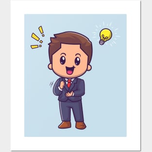 Cute Man Get An Idea Cartoon Posters and Art